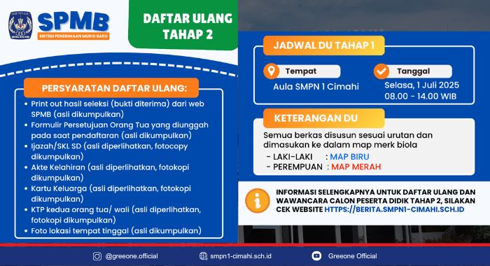 DAFTAR ULANG SPMB TAHAP 2 SMP NEGERI 1 CIMAHI